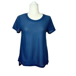 ID Ideology Women's Relaxed Blue Mesh Short Sleeve Tee Top Small